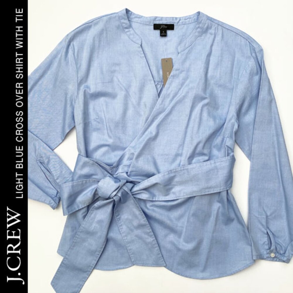 J.Crew Light Blue Cross Over Shirt With Tie Size S